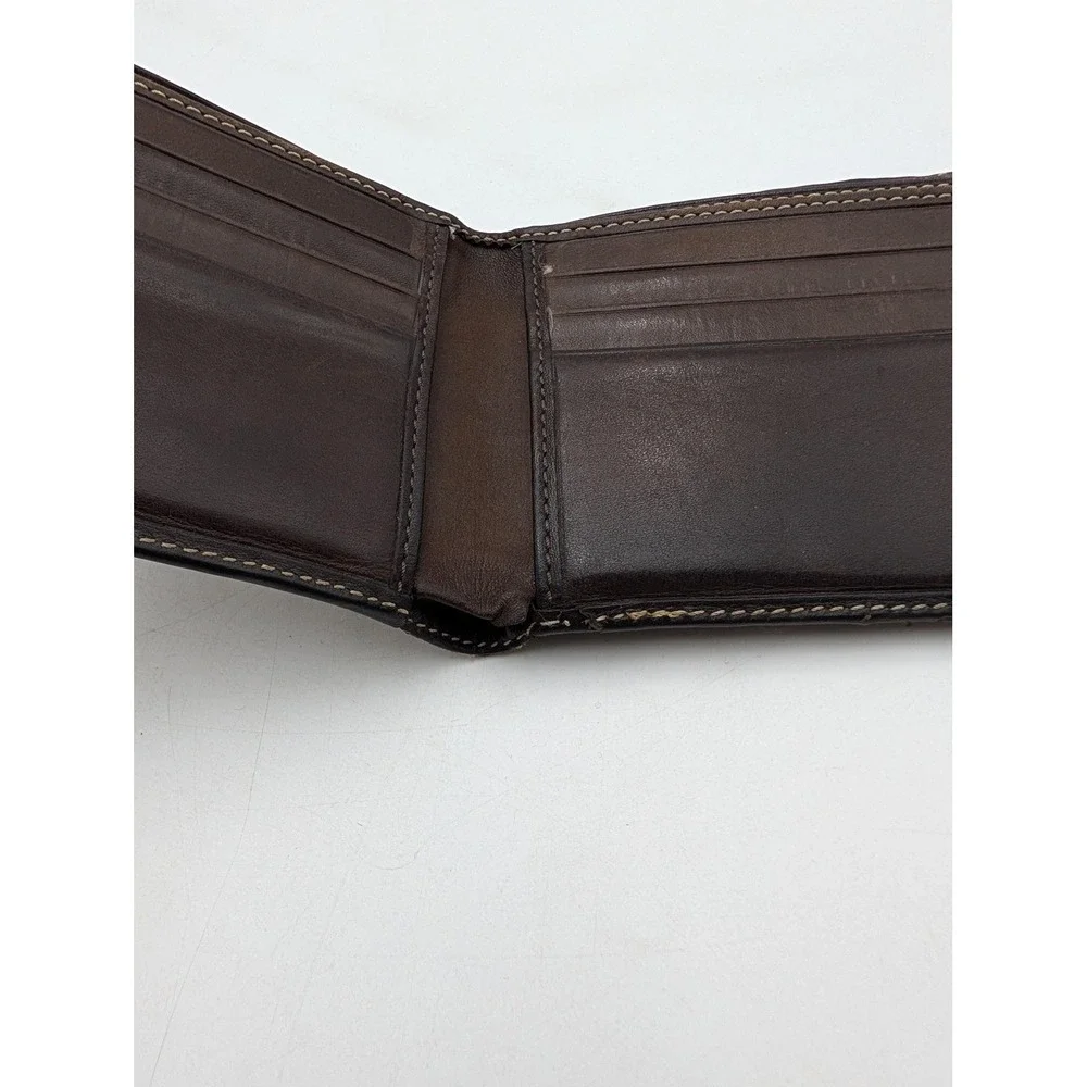 Coach Wallet Mens Brown Canvas Leather Bifold Signature Stripe Logo Card Holder